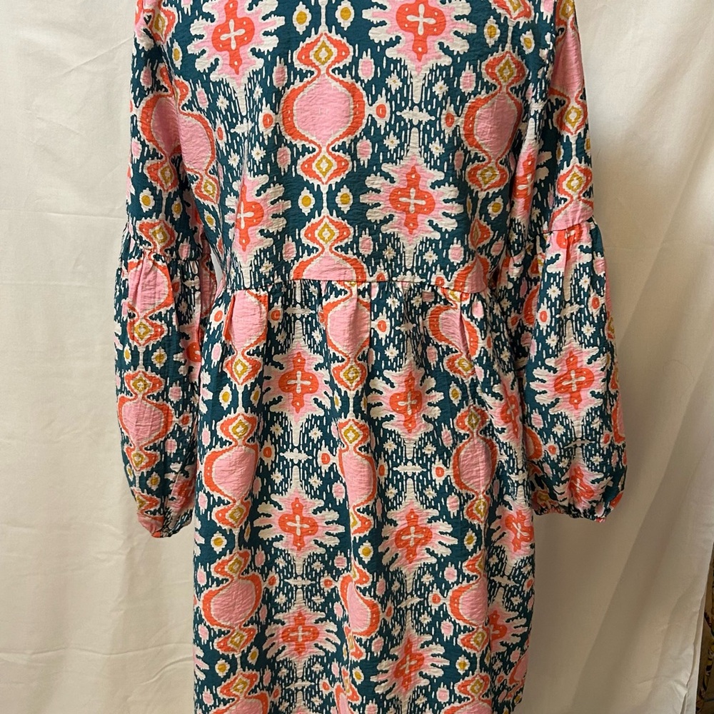Vibrant Patterned Mini Dress with Ruffles - Picture 3 of 5